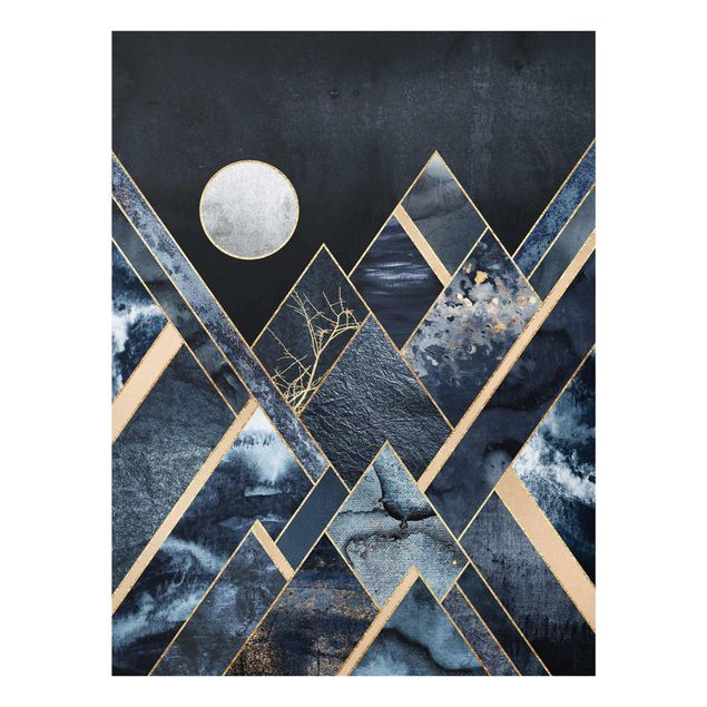Glasschilderijen Golden Moon Abstract Black Mountains