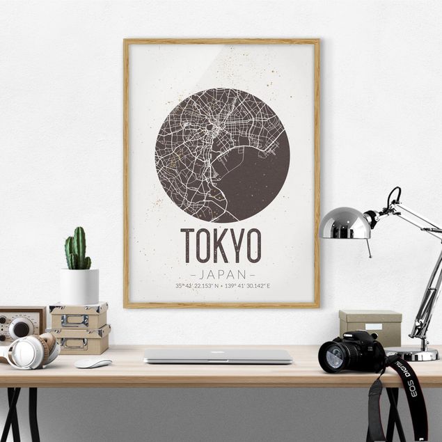 Ingelijste posters Tokyo City Map - Retro