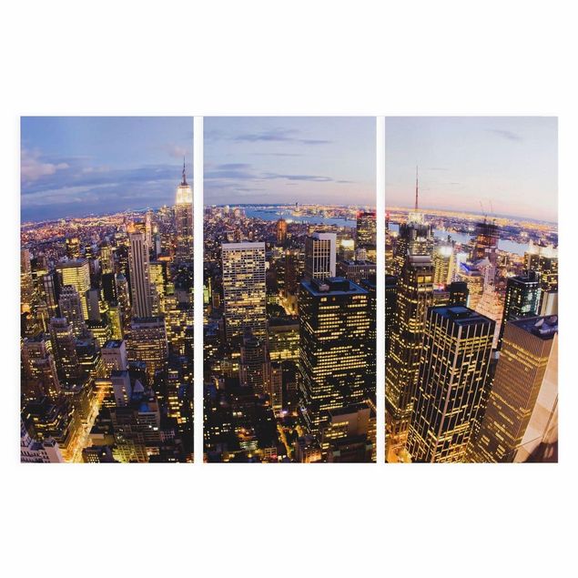 Canvas schilderijen - 3-delig New York Skyline At Night