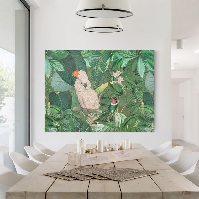 Canvas schilderijen Vintage Collage - Kakadu And Hummingbird