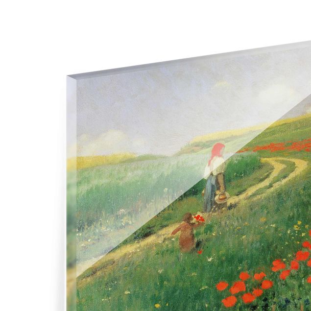 Glasschilderijen Pál Szinyei-Merse - Summer Landscape With A Blossoming Poppy