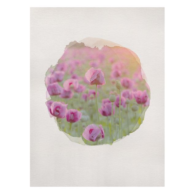 Canvas schilderijen WaterColours - Violet Poppy Flowers Meadow In Spring