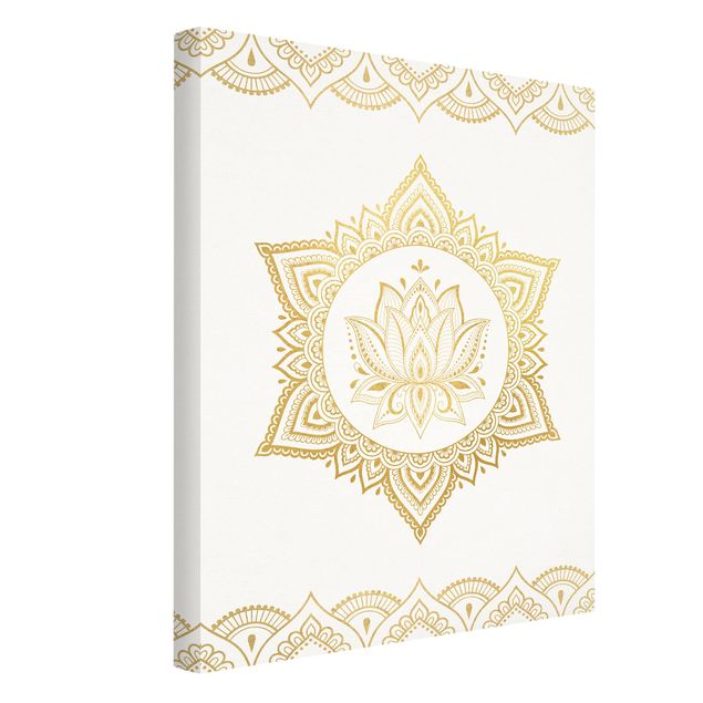 Canvas schilderijen Mandala Lotus Illustration Ornament White Gold