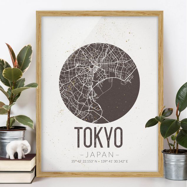 Ingelijste posters Tokyo City Map - Retro