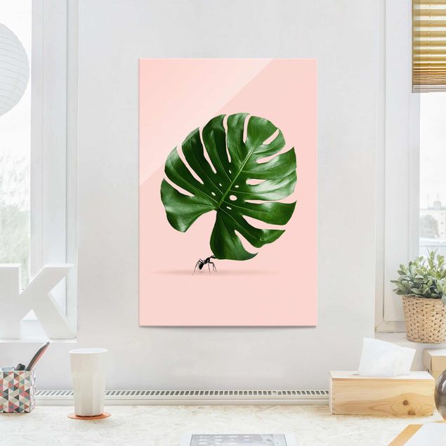 Glas Magnetboard Ant With Monstera Leaf