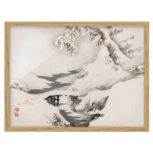 Ingelijste posters Asian Vintage Drawing Winter Landscape