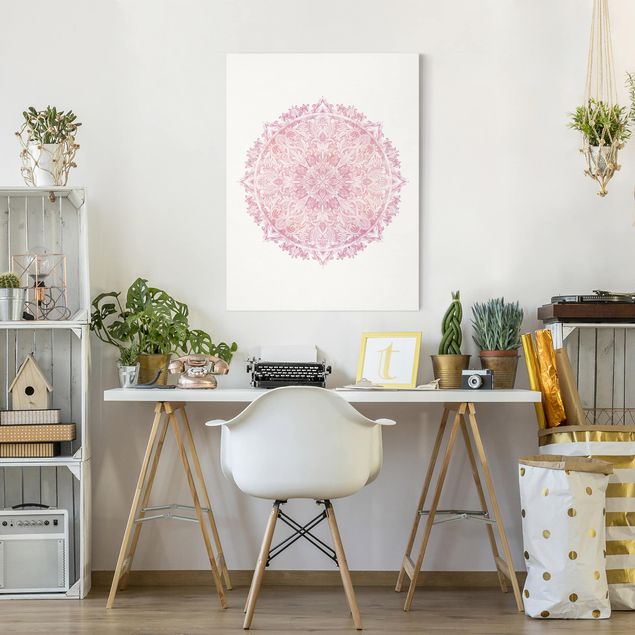 Canvas schilderijen Mandala WaterColours Rose Ornament Light Pink