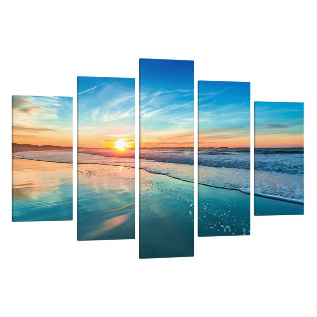 Canvas schilderijen - 5-delig Romantic Sunset By The Sea