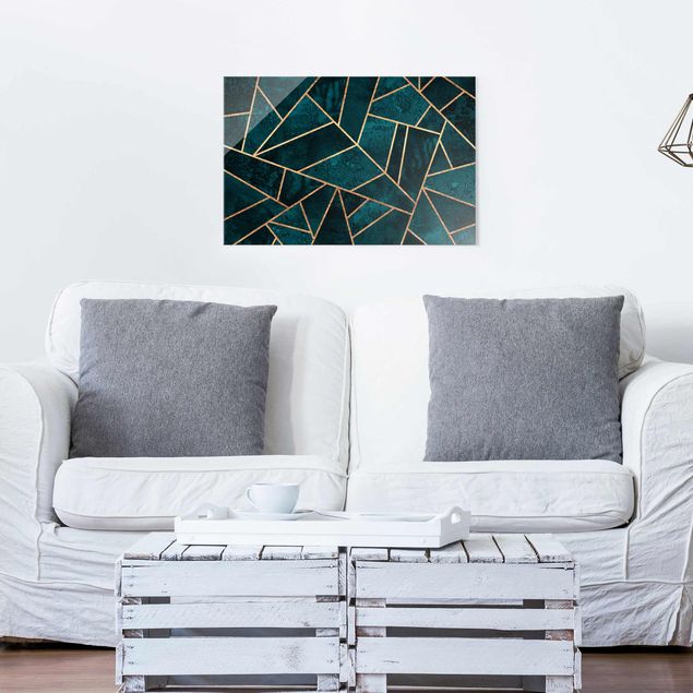 Glas Magnetboard Dark Turquoise With Gold