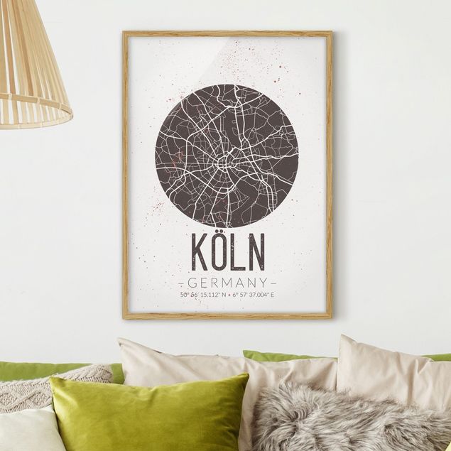 Ingelijste posters Cologne City Map - Retro