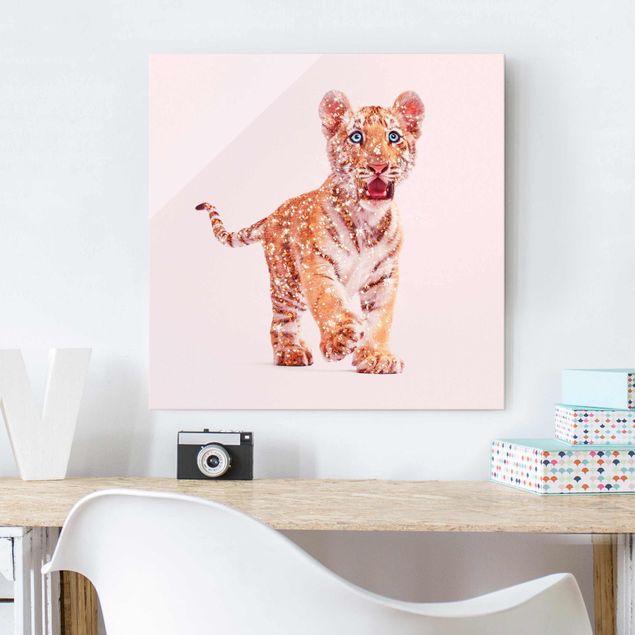 Glas Magnetboard Tiger With Glitter