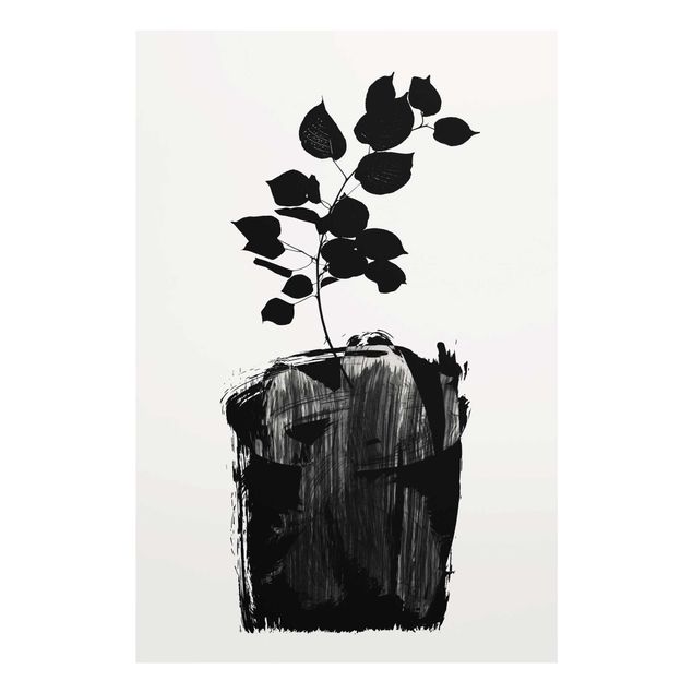 Glasschilderijen Graphical Plant World - Black Leaves