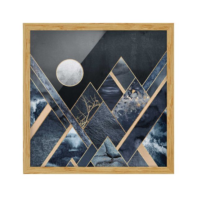 Ingelijste posters Golden Moon Abstract Black Mountains