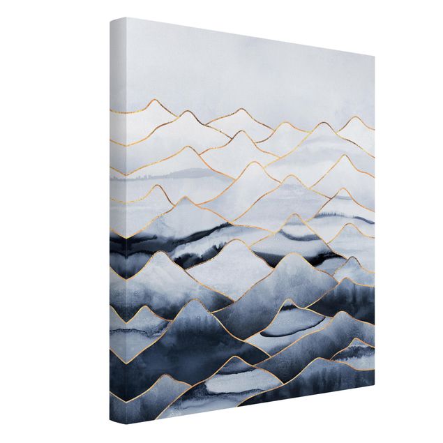 Canvas schilderijen Watercolour Mountains White Gold