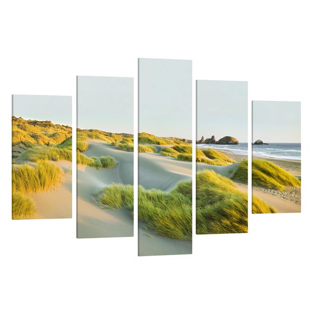 Canvas schilderijen - 5-delig Dunes And Grasses At The Sea
