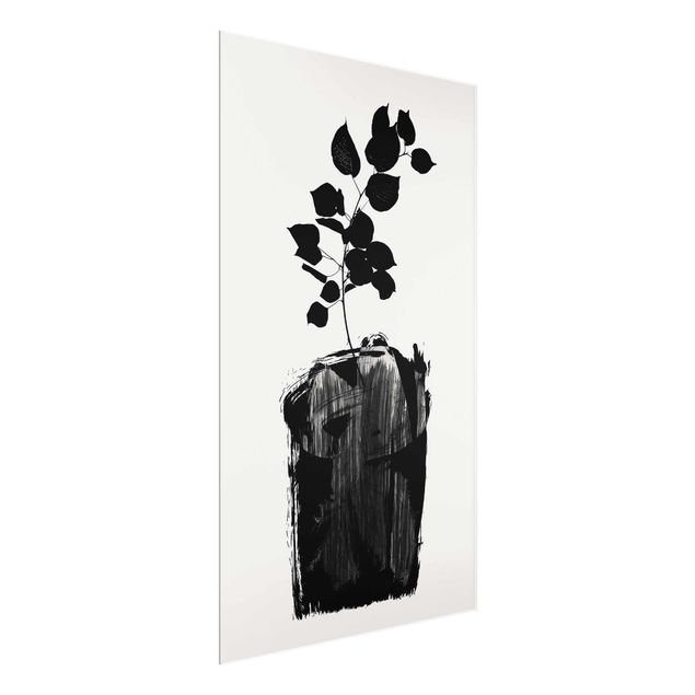 Glasschilderijen Graphical Plant World - Black Leaves