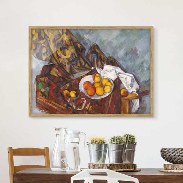 Ingelijste posters Paul Cézanne - Still Life, Flower Curtain, And Fruits