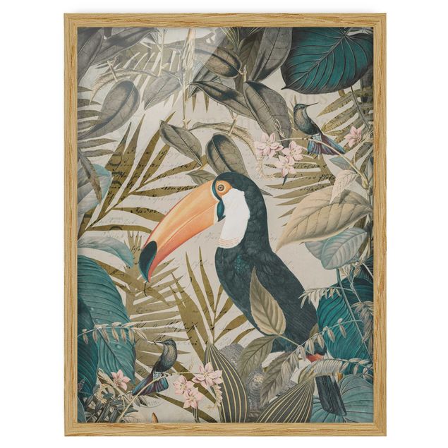 Ingelijste posters Vintage Collage - Toucan In The Jungle