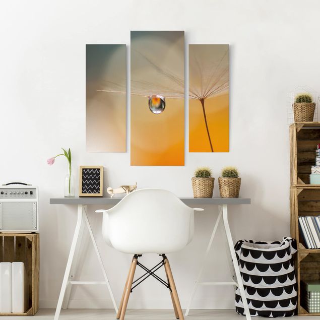Canvas schilderijen - 3-delig Dandelion In Orange