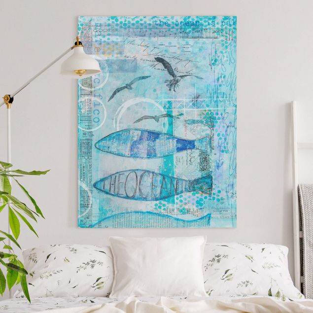 Canvas schilderijen Colourful Collage - Blue Fish