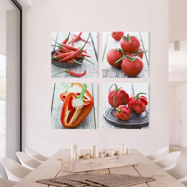 Canvas schilderijen - 4-delig Red Vegetables
