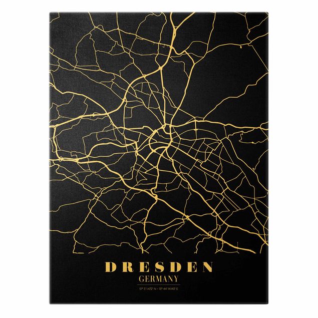 Canvas schilderijen - Goud Dresden City Map - Classic Black