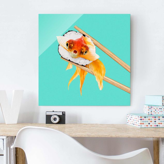 Magnettafel Glas Sushi With Goldfish