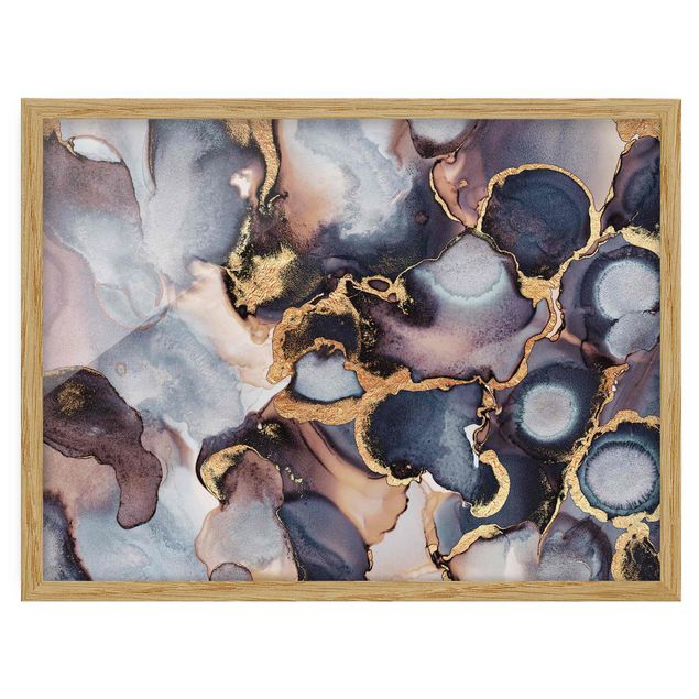 Ingelijste posters Marble Watercolour With Gold
