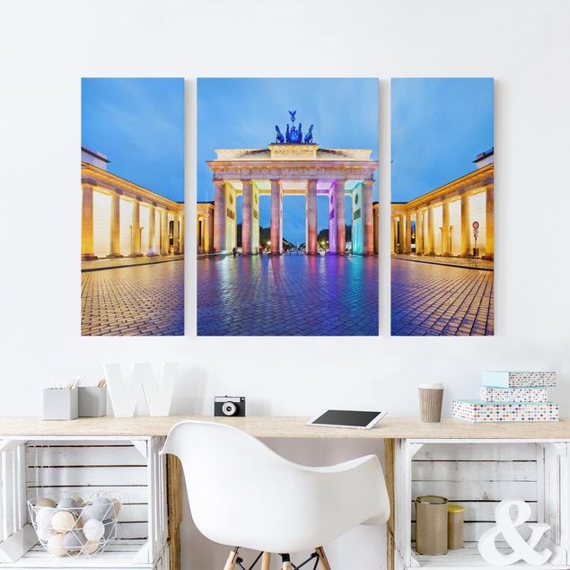 Canvas schilderijen - 3-delig Illuminated Brandenburg Gate