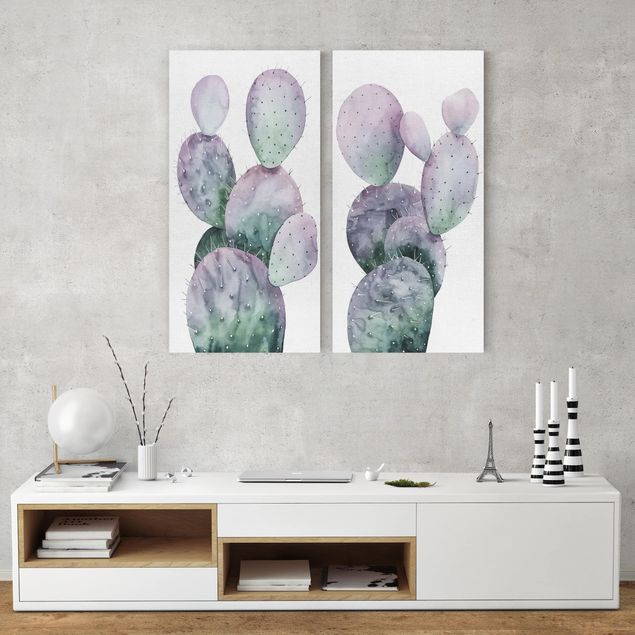 Canvas schilderijen - 2-delig  Cactus In Purple Set I