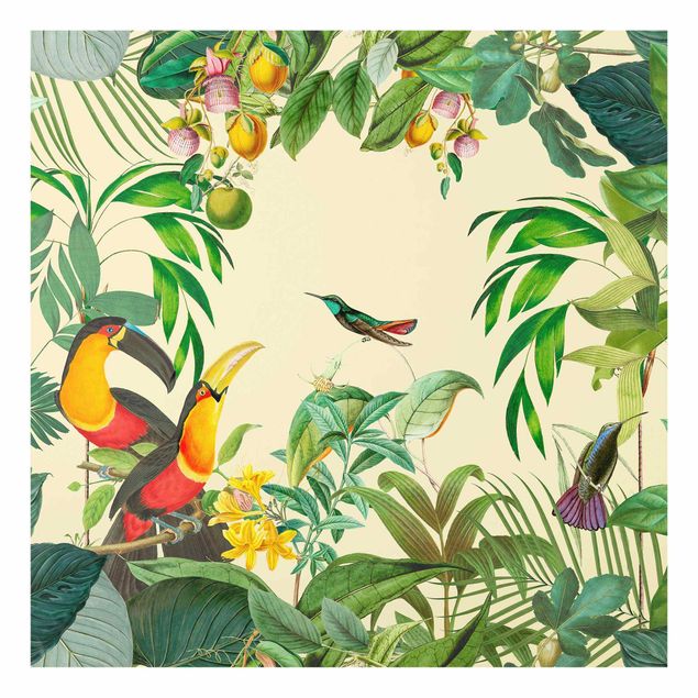 Glasschilderijen Vintage Collage - Birds In The Jungle
