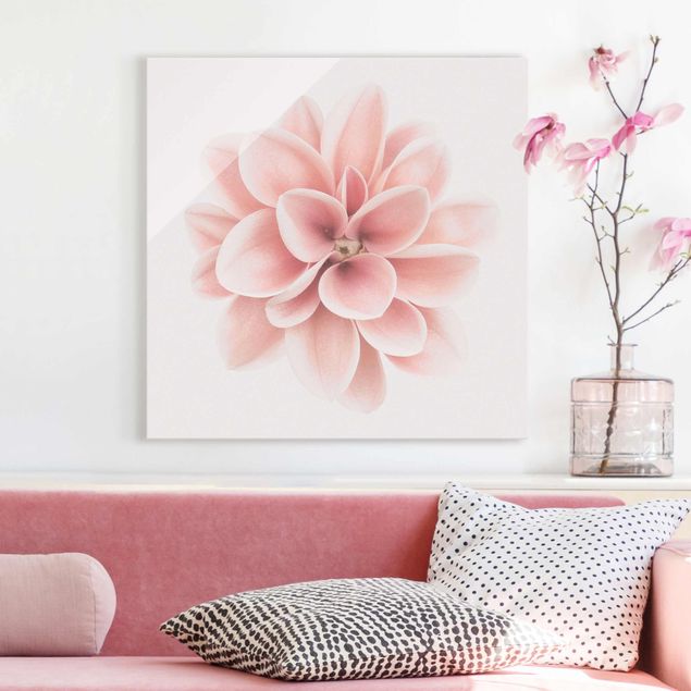 Glasschilderijen Dahlia Pink Pastel Flower Centered