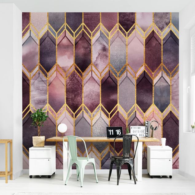 Patroonbehang Stained Glass Geometric Rose Gold