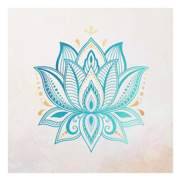 Glasschilderijen Lotus Illustration Mandala Gold Blue