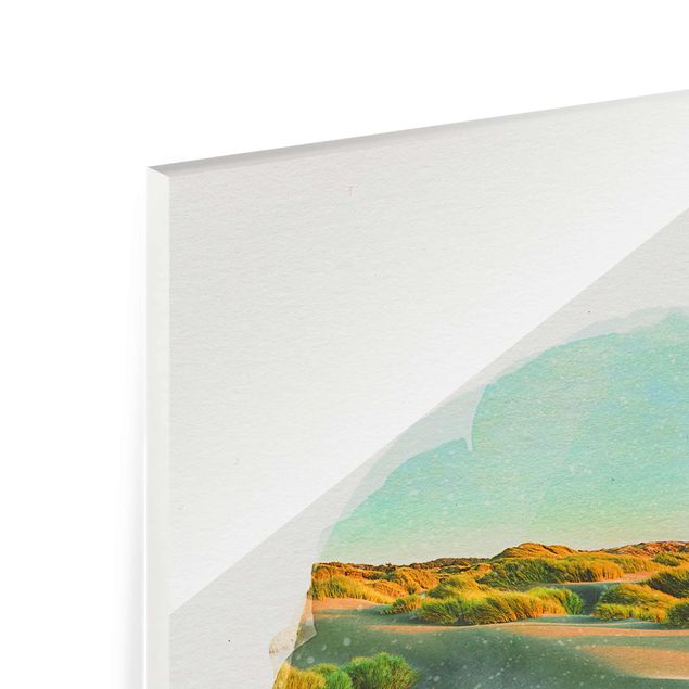 Glasschilderijen WaterColours - Dunes And Grasses At The Sea