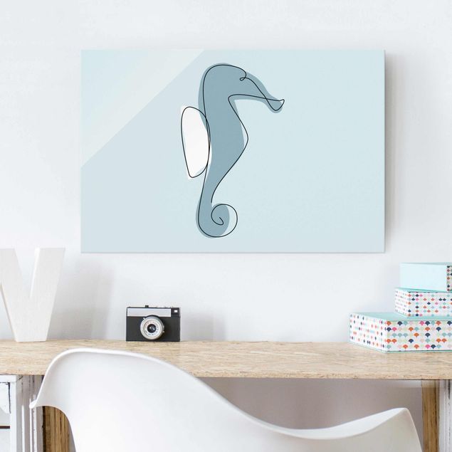 Glasschilderijen Seahorse Line Art