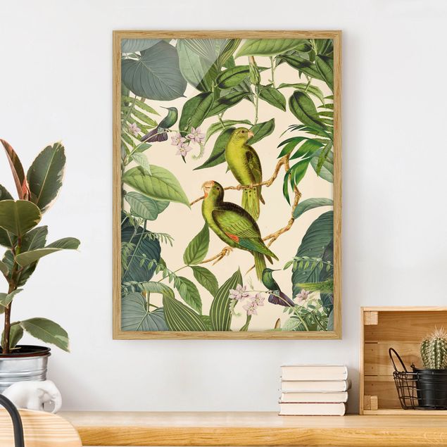 Ingelijste posters Vintage Collage - Parrots In The Jungle