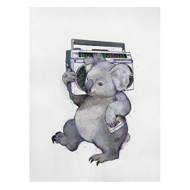 Canvas schilderijen Illustration Koala With Radio Painting