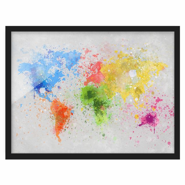 Ingelijste posters Colourful Splodges World Map
