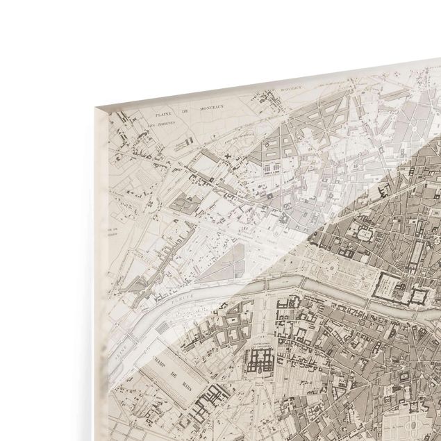 Glasschilderijen Vintage Map Paris