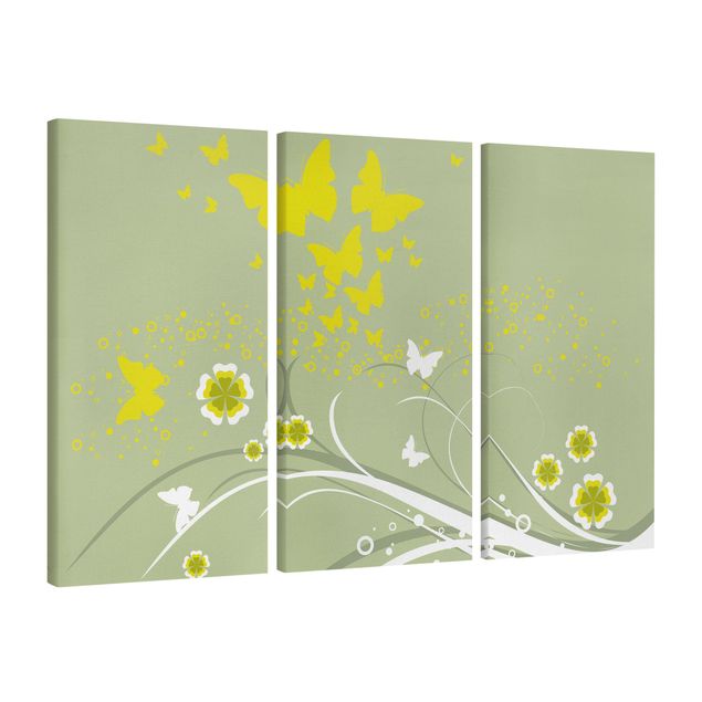 Canvas schilderijen - 3-delig Butterflies In The Spring