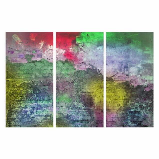 Canvas schilderijen - 3-delig Colourful Sprayed Old Brick Wall