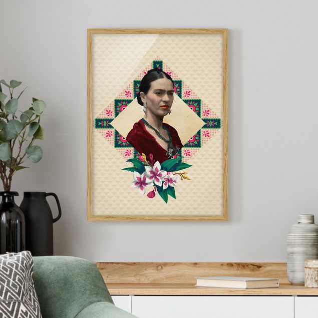 Ingelijste posters Frida Kahlo - Flowers And Geometry