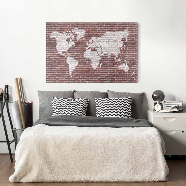 Canvas schilderijen Brick World Map