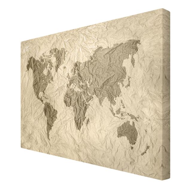 Canvas schilderijen Paper World Map Beige Brown