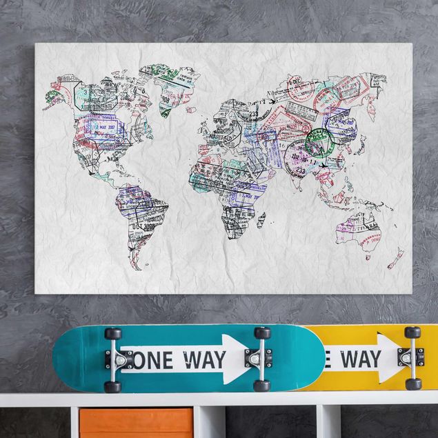 Canvas schilderijen Passport Stamp World Map