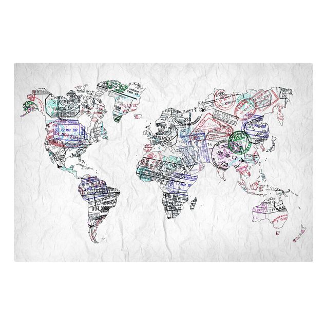 Canvas schilderijen Passport Stamp World Map