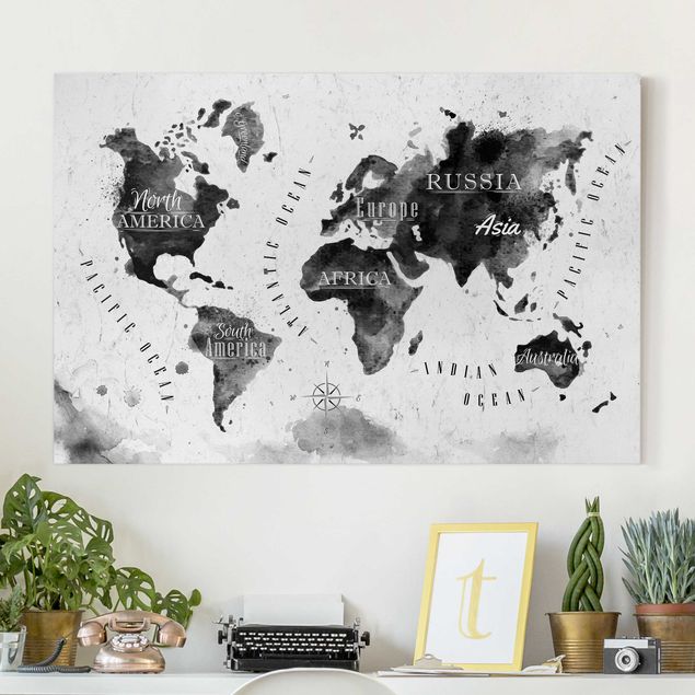 Canvas schilderijen World Map Watercolour Black