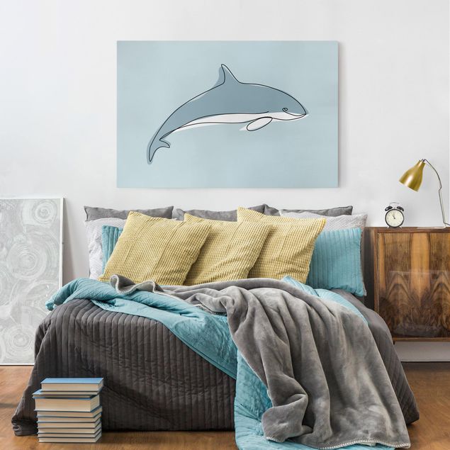 Canvas schilderijen Dolphin Line Art