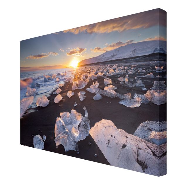 Canvas schilderijen Chunks Of Ice On The Beach Iceland